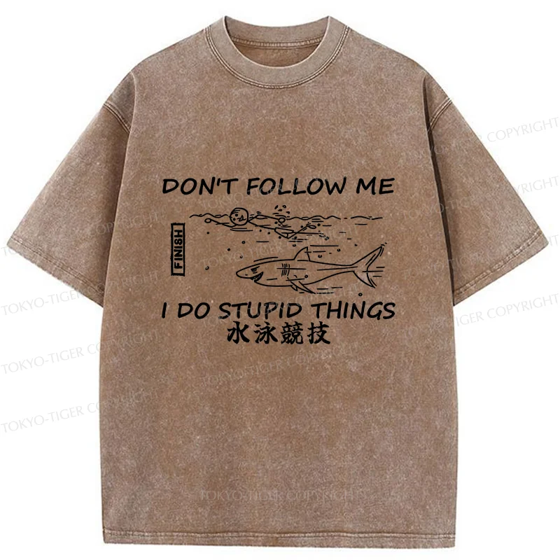 Tokyo-Tiger Don't Follow Me Funny Washed T-Shirt
