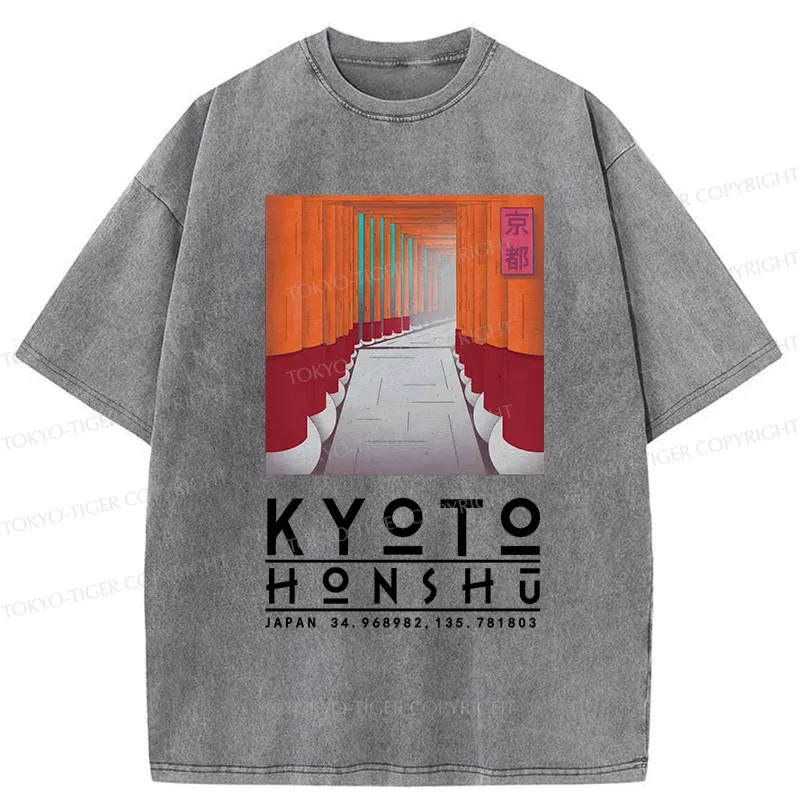 Tokyo-Tiger Kyoto Attractions Washed T-Shirt