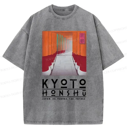 Tokyo-Tiger Kyoto Attractions Washed T-Shirt