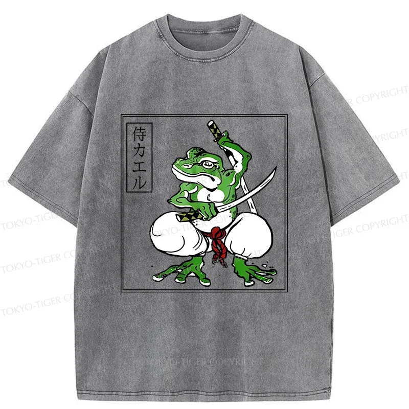 Tokyo-Tiger Retro Frog Samurai Washed T-Shirt