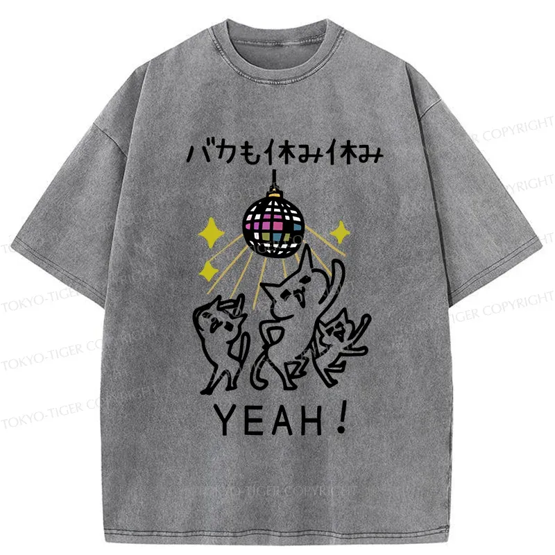 Tokyo-Tiger Cats Dancing Funny Washed T-Shirt