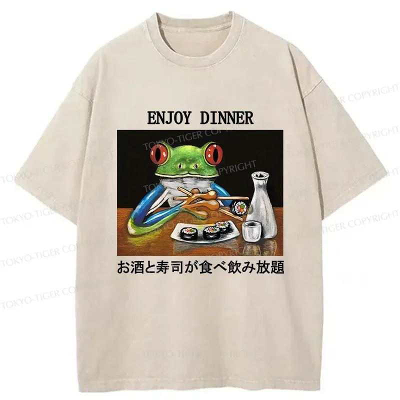 Tokyo-Tiger Enjoy Dinner Washed T-Shirt