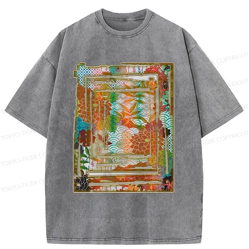 Tokyo-Tiger Japanese Sakura Prints Washed T-Shirt