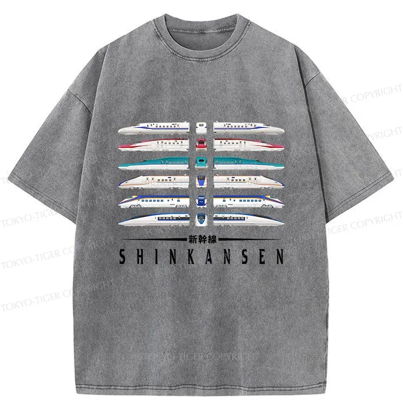 Tokyo-Tiger Shinkansen Trains Washed T-Shirt