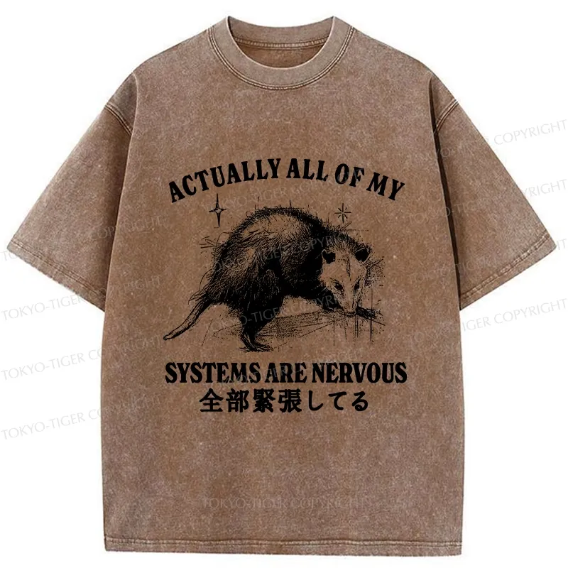 Tokyo-Tiger Actually All Of My Systems Are Nervous Washed T-Shirt