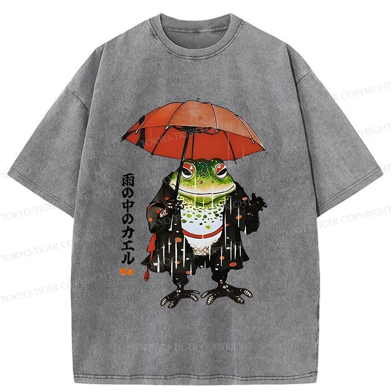 Tokyo-Tiger Frog In The Rain Washed T-Shirt