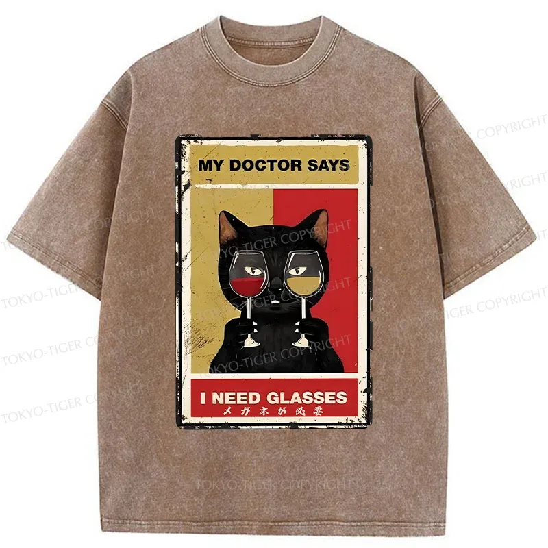 Tokyo-Tiger Cats Need Glasses Washed T-Shirt