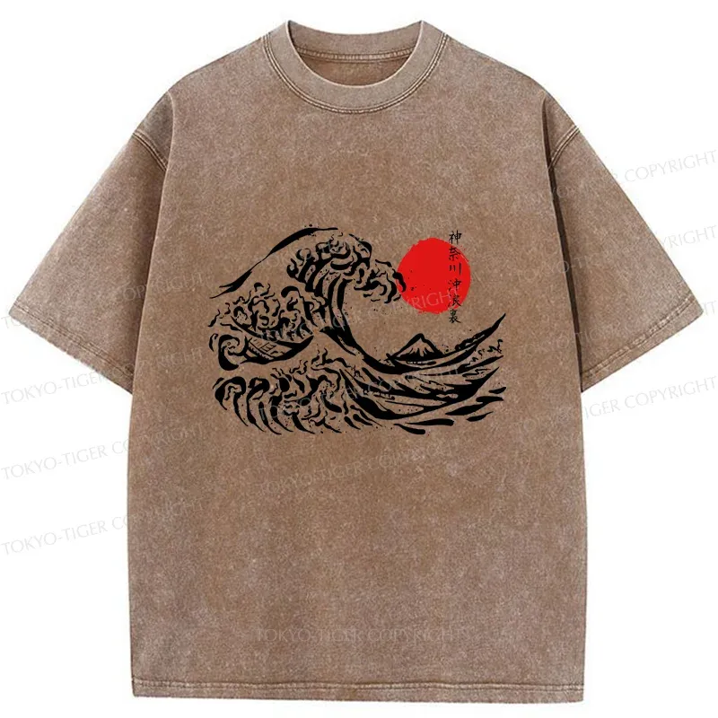 Tokyo-Tiger Japanese Retro Waves Washed T-Shirt