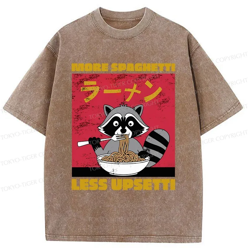 Tokyo-Tiger Raccoon Eats Spaghetti Washed T-Shirt