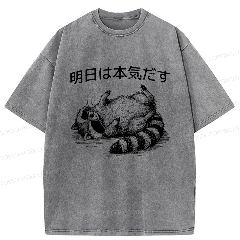 Tokyo-Tiger Lazy Raccoon Washed T-Shirt