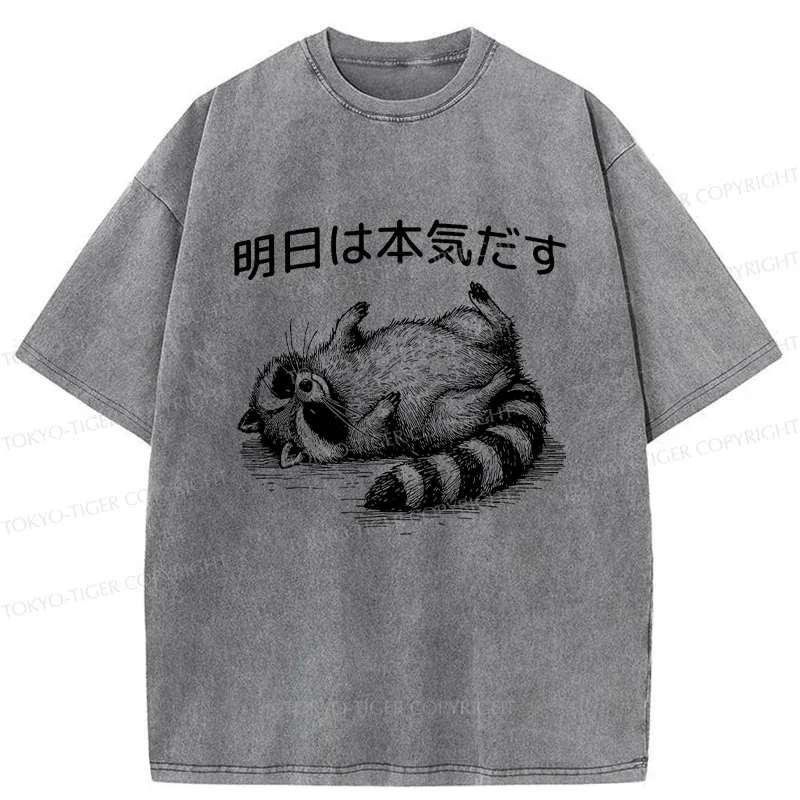 Tokyo-Tiger Lazy Raccoon Washed T-Shirt