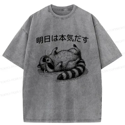 Tokyo-Tiger Lazy Raccoon Washed T-Shirt