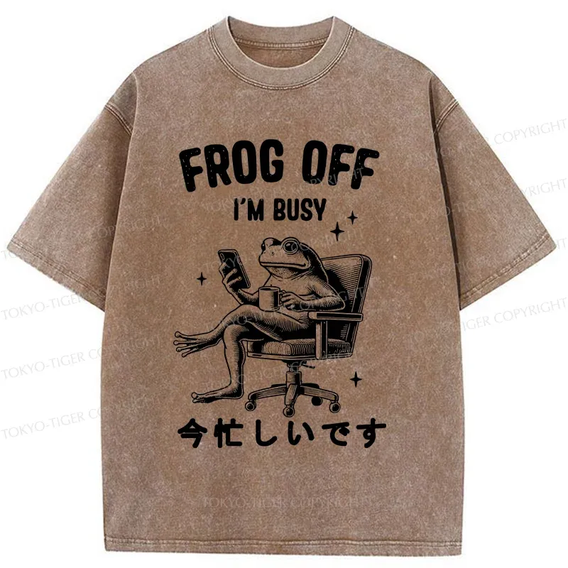 Tokyo-Tiger Busy Frog Funny Washed T-Shirt
