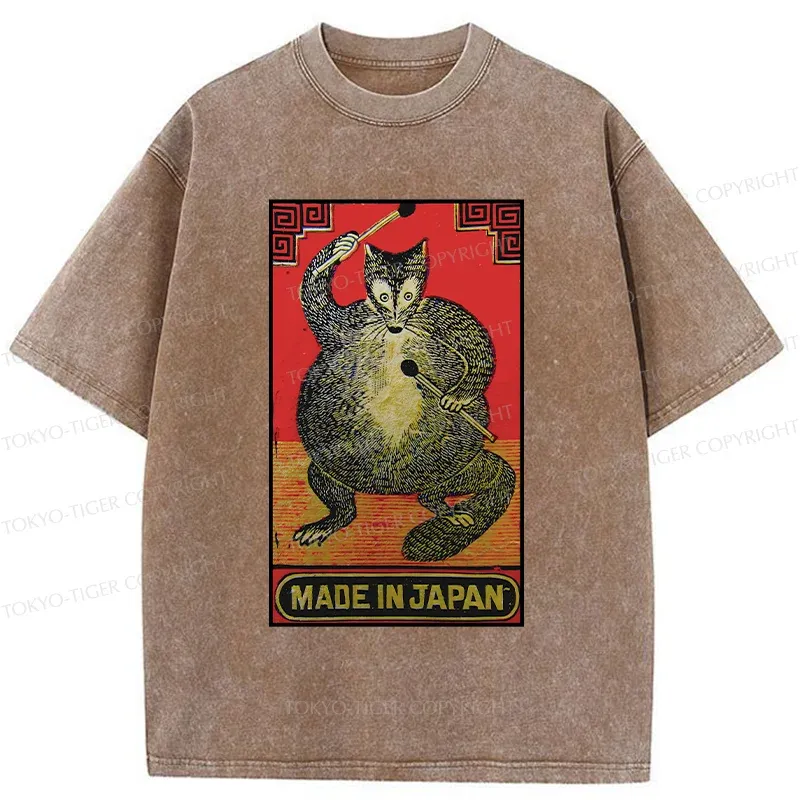 Tokyo-Tiger Retro Fat Fox Washed T-Shirt