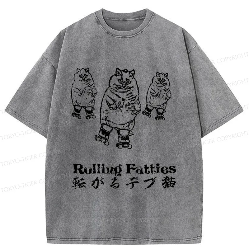 Tokyo-Tiger Cat Skating Japan Washed T-Shirt