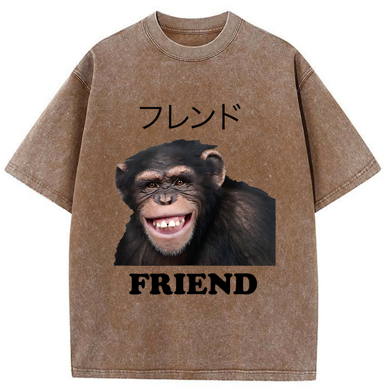Tokyo-Tiger Funny Chimpanzee Washed T-Shirt