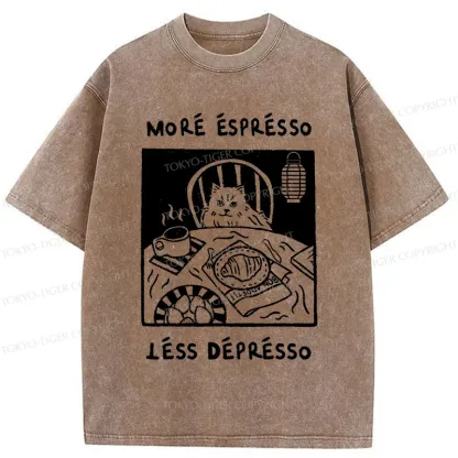 Tokyo-Tiger Cat Drinking Espresso Washed T-Shirt