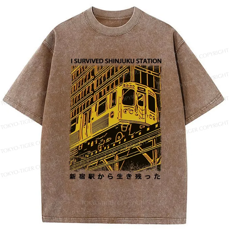 Tokyo-Tiger I Survived Shinjuku Station Washed T-Shirt