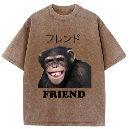 Tokyo-Tiger Funny Chimpanzee Washed T-Shirt