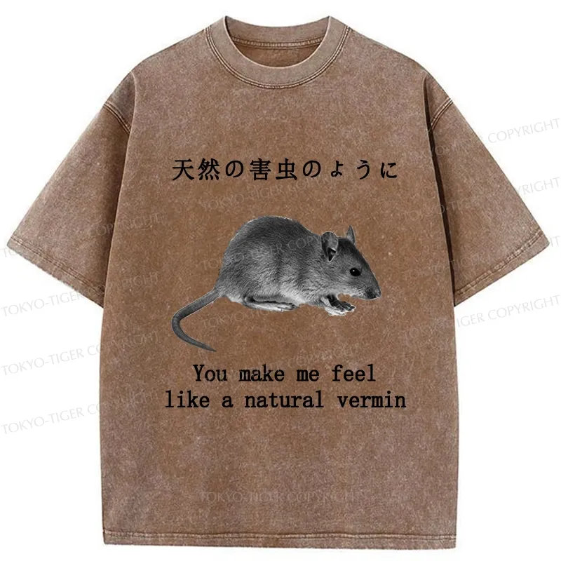 Tokyo-Tiger Funny Natural Vermin Washed T-Shirt