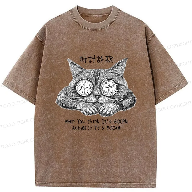 Tokyo-Tiger Funny Hour Hand Fraud Washed T-Shirt