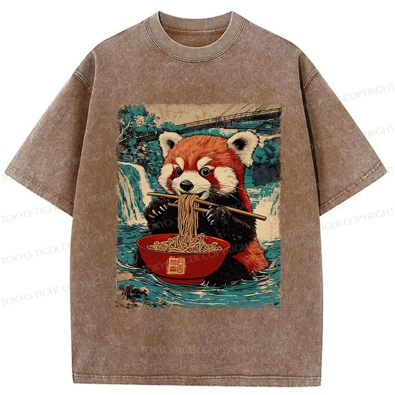 Tokyo-Tiger Ramen Lover Red Panda Washed T-Shirt