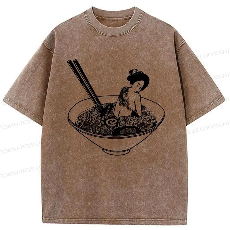Tokyo-Tiger Geisha Tattoo Ramen Washed T-Shirt Sale