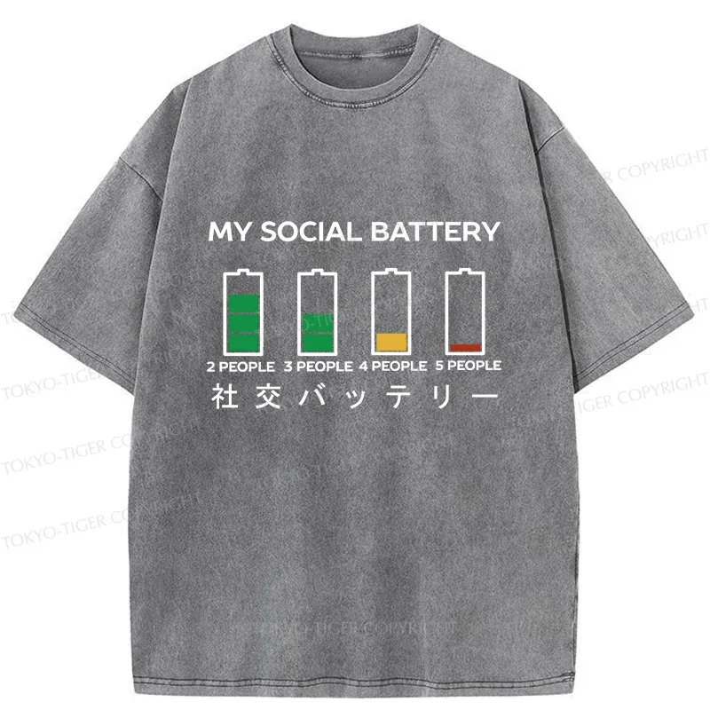 Tokyo-Tiger My Social Battery Washed T-Shirt
