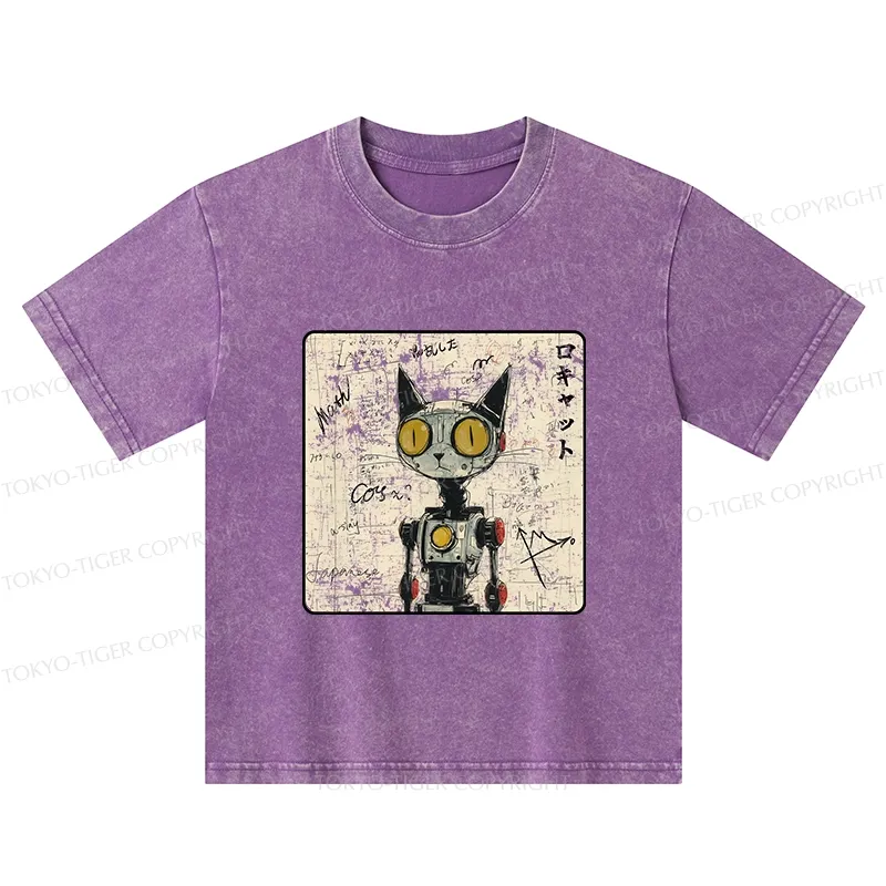 Tokyo-Tiger Robot Cat Kids Washed T-Shirt