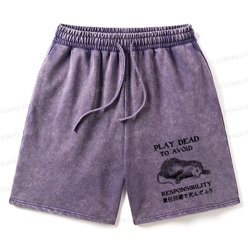 Tokyo-Tiger Play Dead To Avoid Responsibility Washed Shorts