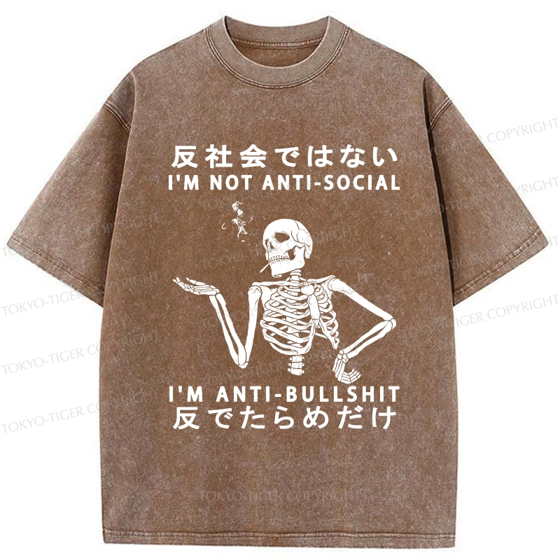 Tokyo-Tiger I'm Anti-Bullshit Funny Washed T-Shirt