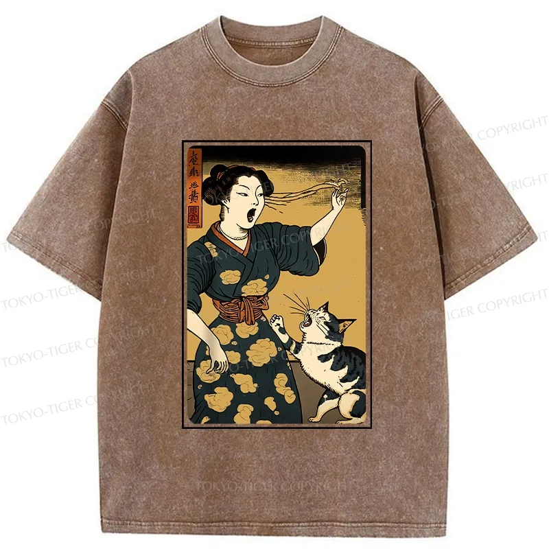 Tokyo-Tiger Woman Yelling At Cat Washed T-Shirt