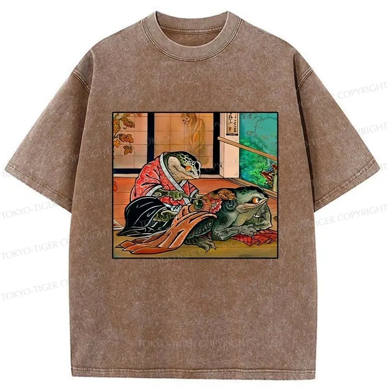 Tokyo-Tiger Frog Tattoo Washed T-Shirt