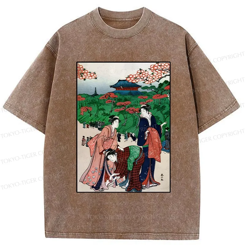 Tokyo-Tiger Retro Japanese Scenery Washed T-Shirt