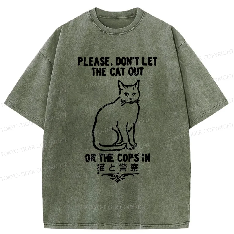 Tokyo-Tiger Cats And The Police Washed T-Shirt