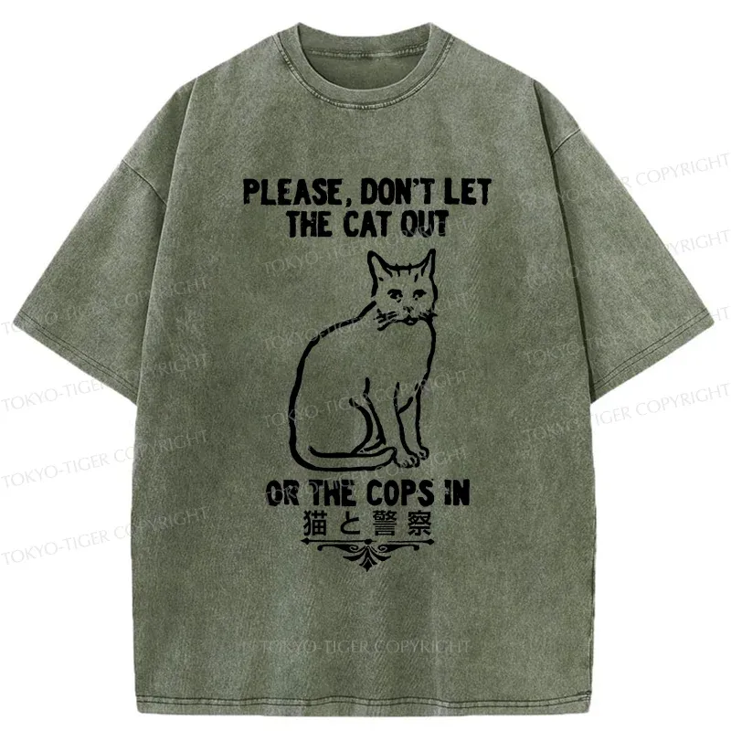 Tokyo-Tiger Cats And The Police Washed T-Shirt
