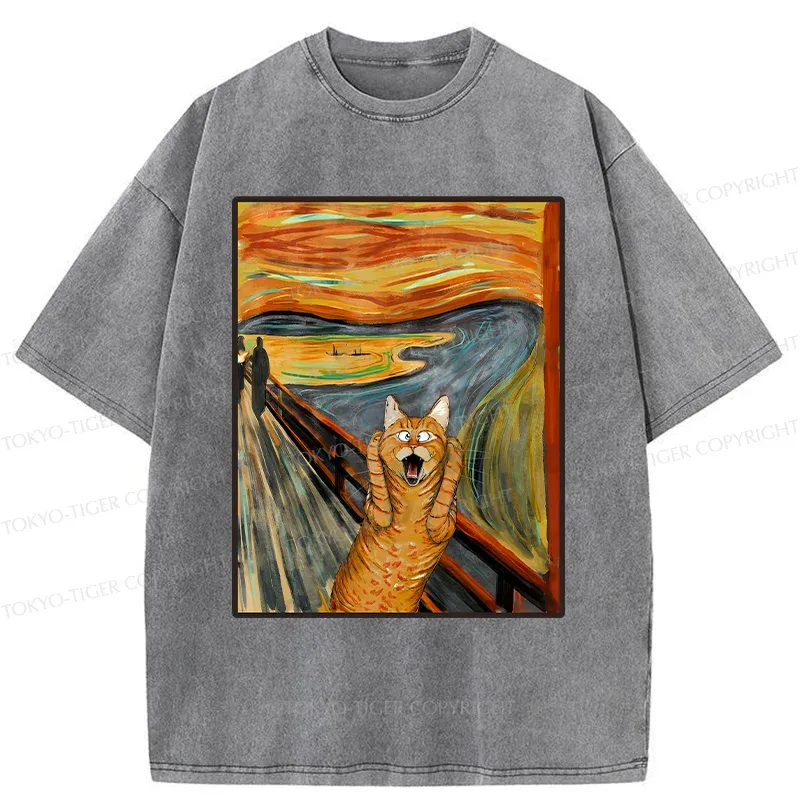 Tokyo-Tiger Screaming Cat Washed T-Shirt