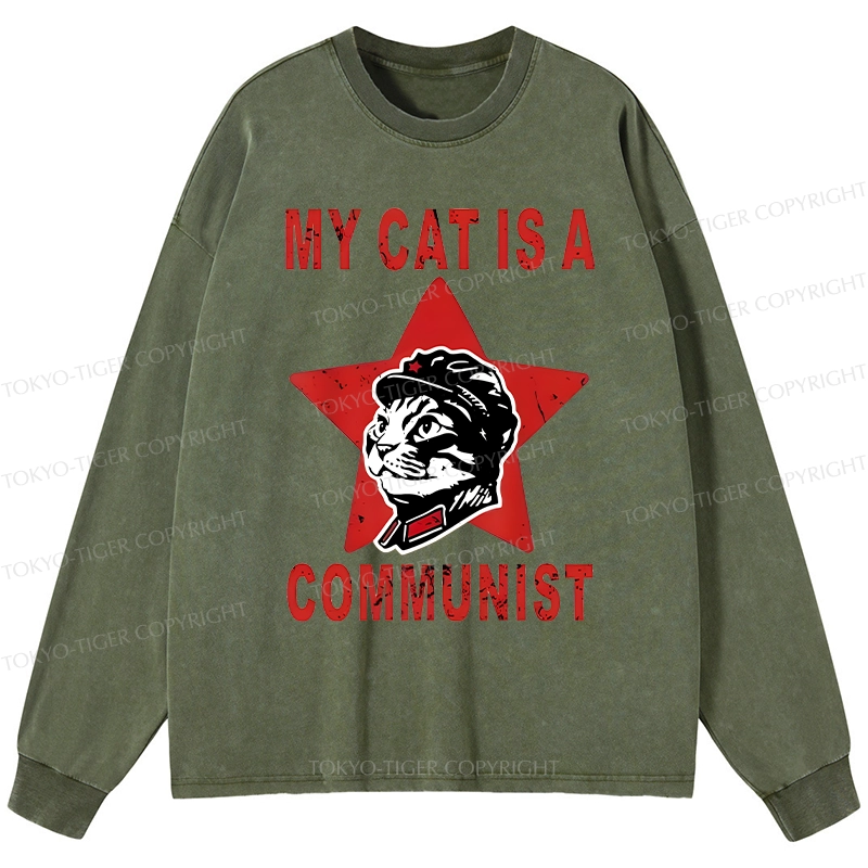 Tokyo-Tiger Funny Cat-ism Washed Long Sleeve T-Shirt