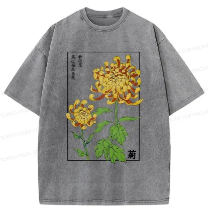 Tokyo-Tiger Retro Chrysanthemum Washed T-Shirt
