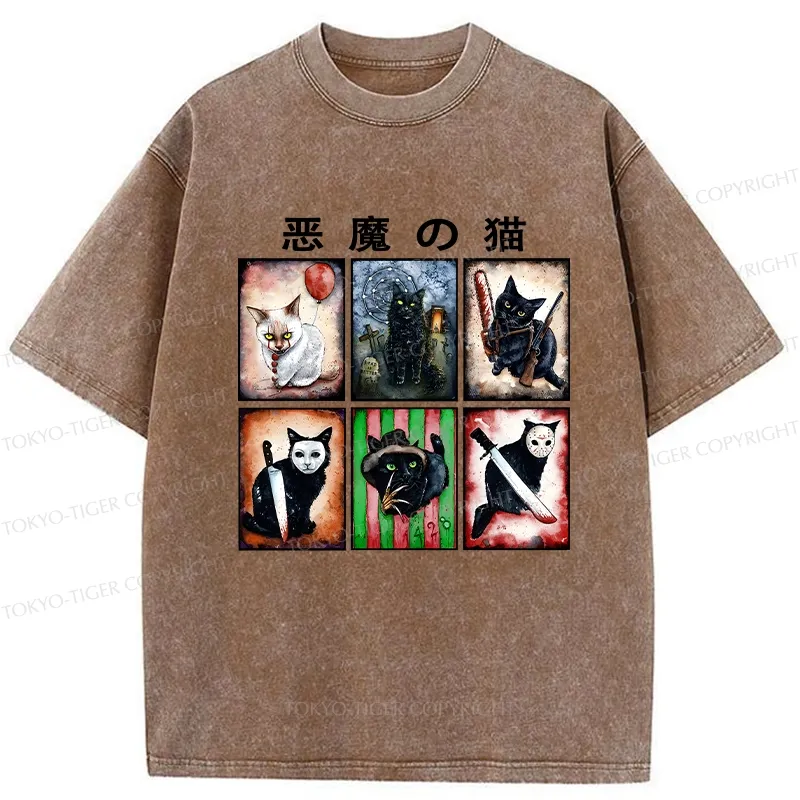 Tokyo-Tiger Demon Cat Washed T-Shirt