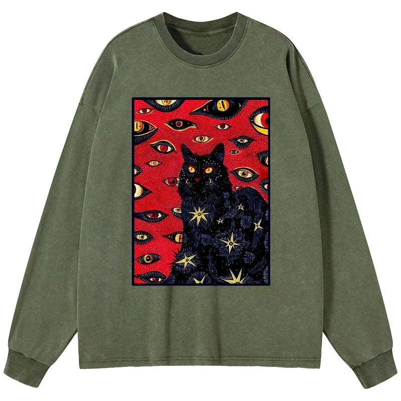 Tokyo-Tiger Mysterious Cat Washed Long Sleeve T-Shirt