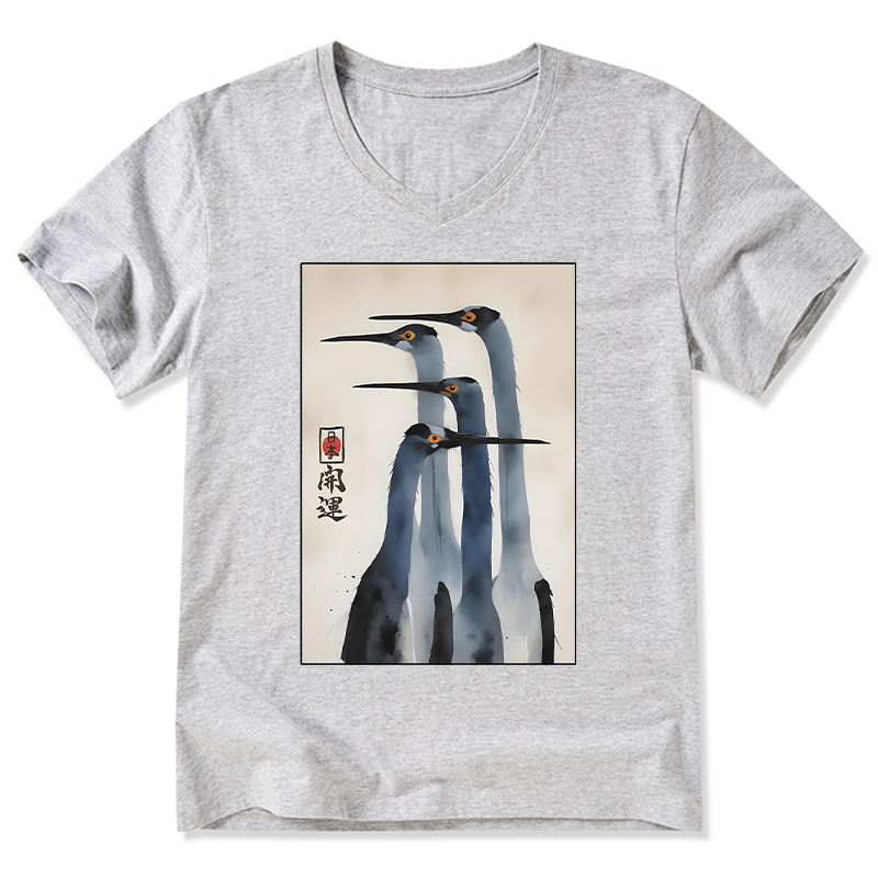 Tokyo-Tiger Retro Sandhill Crane V-Neck Classic T-Shirt