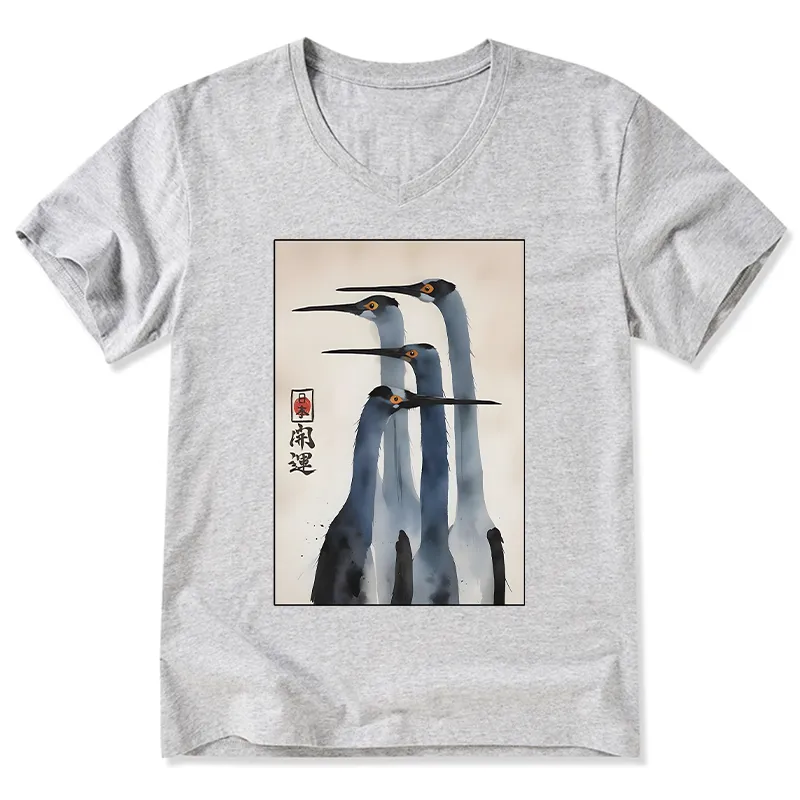 Tokyo-Tiger Retro Sandhill Crane V-Neck Classic T-Shirt