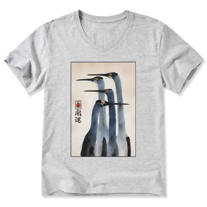 Tokyo-Tiger Retro Sandhill Crane V-Neck Classic T-Shirt
