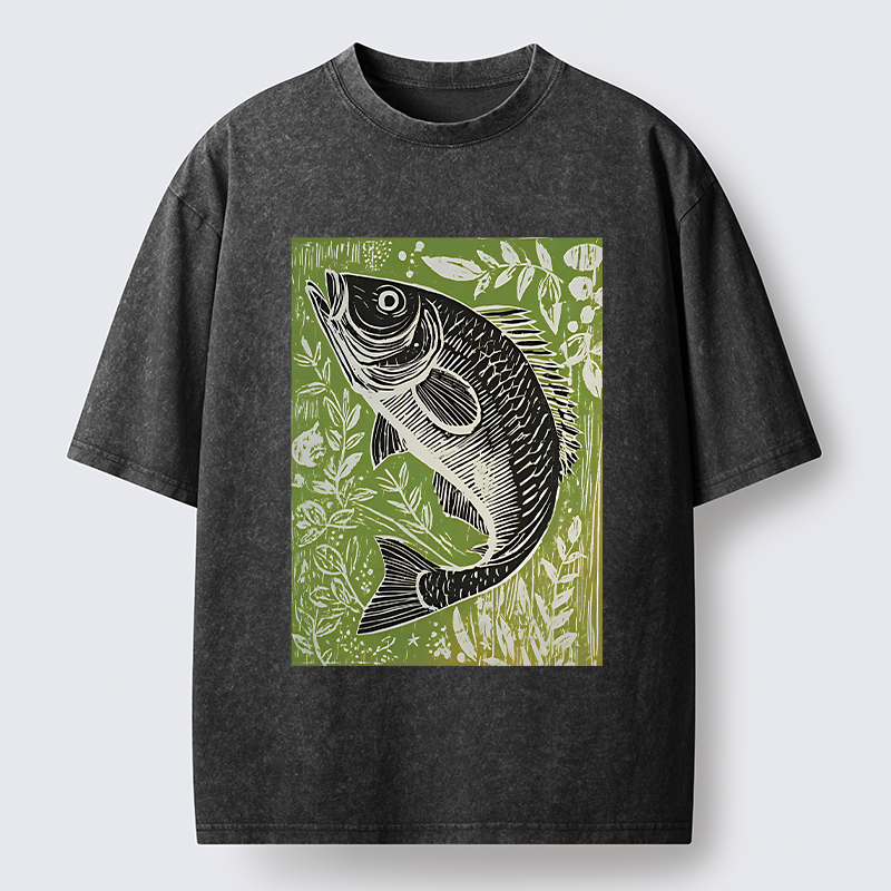 Tokyo-Tiger Japanese Fish Woodblock Washed T-Shirt