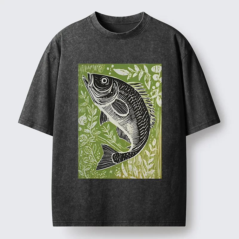 Tokyo-Tiger Japanese Fish Woodblock Washed T-Shirt