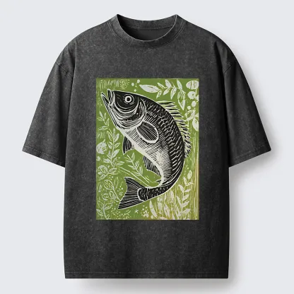 Tokyo-Tiger Japanese Fish Woodblock Washed T-Shirt