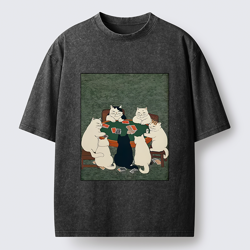 Tokyo-Tiger Cats Playing Games Funny Washed T-Shirt