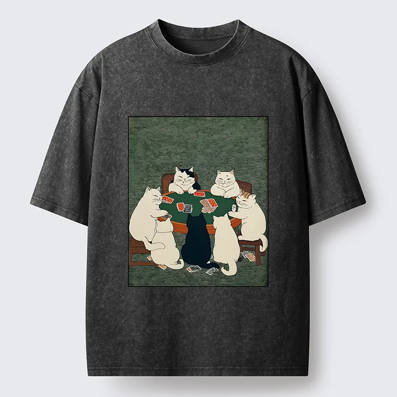 Tokyo-Tiger Cats Playing Games Funny Washed T-Shirt