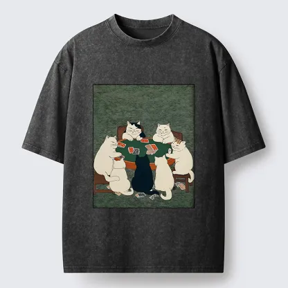 Tokyo-Tiger Cats Playing Games Funny Washed T-Shirt